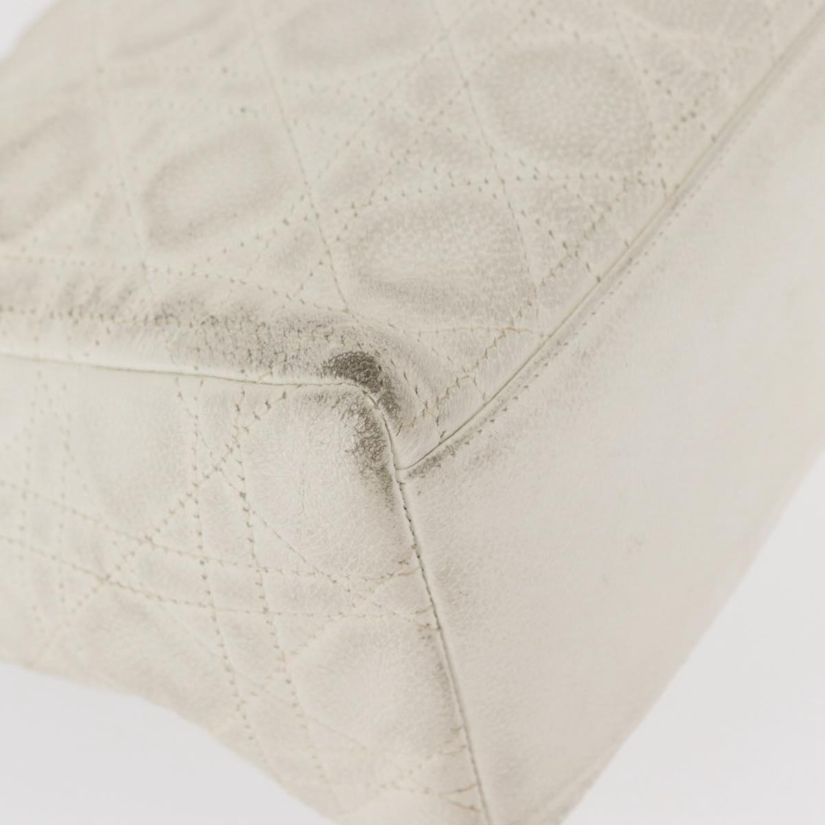 Christian Dior Lady Dior Canage Hand Bag Leather White Gold Auth 153122