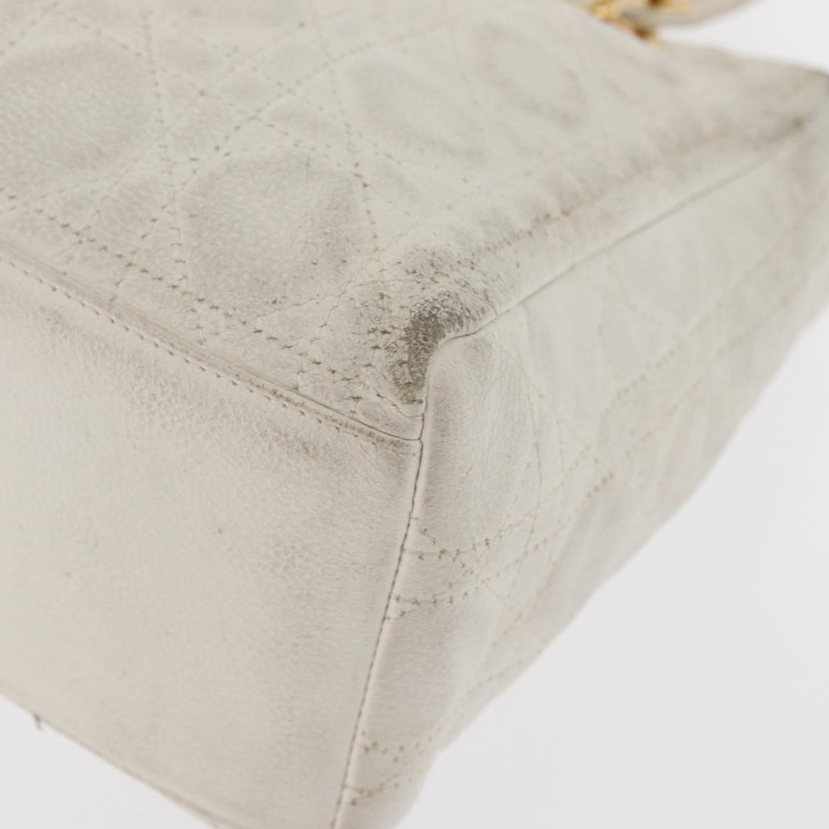 Christian Dior Lady Dior Canage Hand Bag Leather White Gold Auth 153122