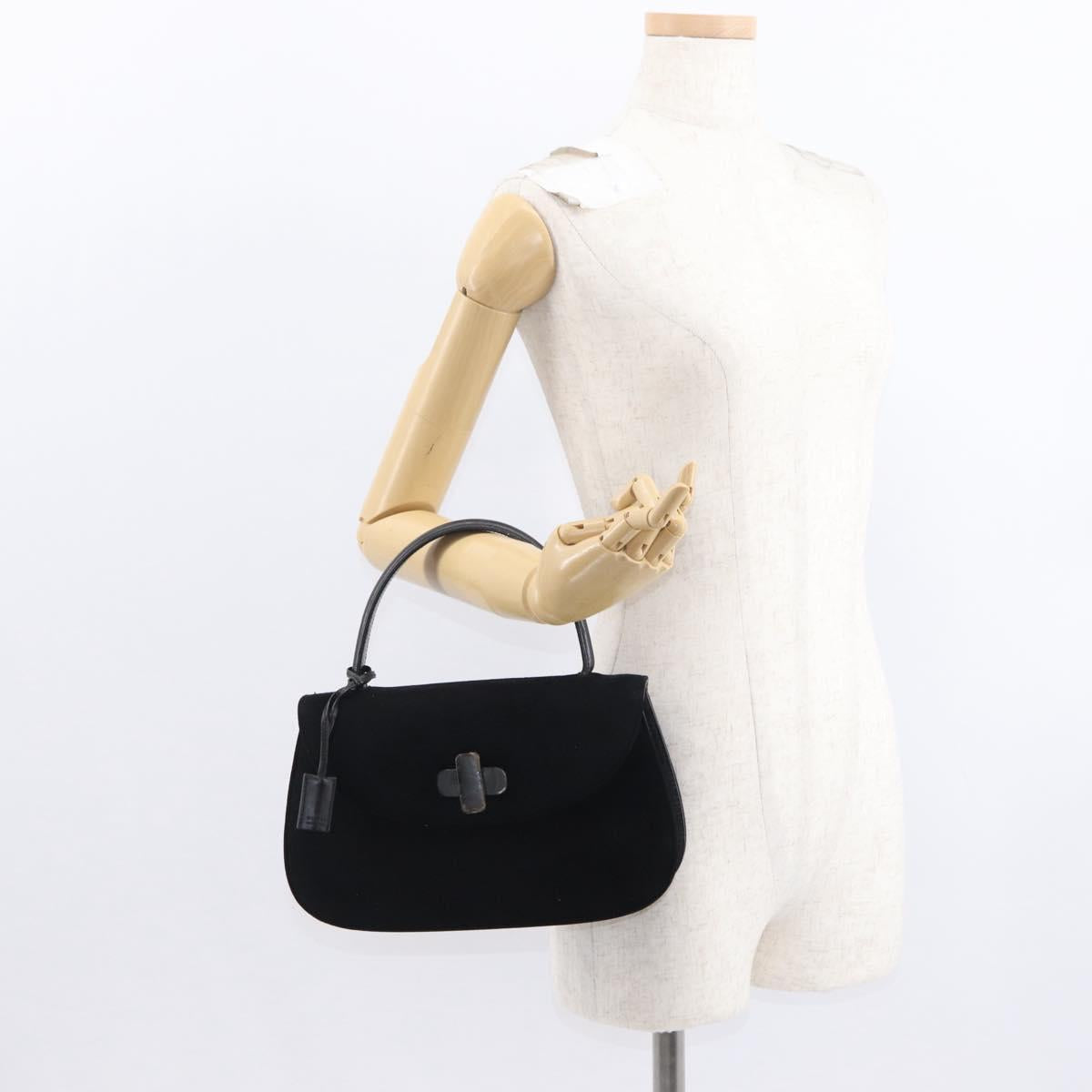 GUCCI Hand Bag Suede Black Auth 153123