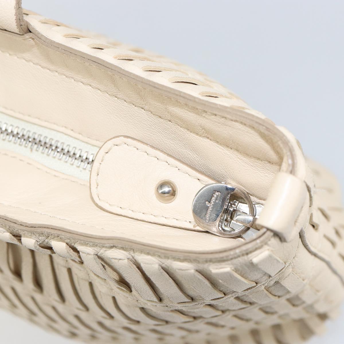 Salvatore Ferragamo Tote Bag Leather Beige Silver Auth 153124