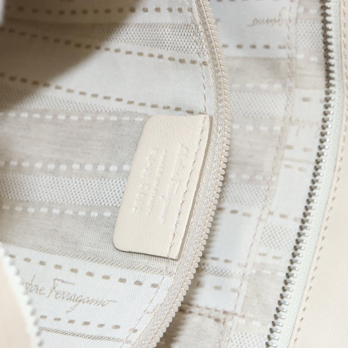 Salvatore Ferragamo Tote Bag Leather Beige Silver Auth 153124