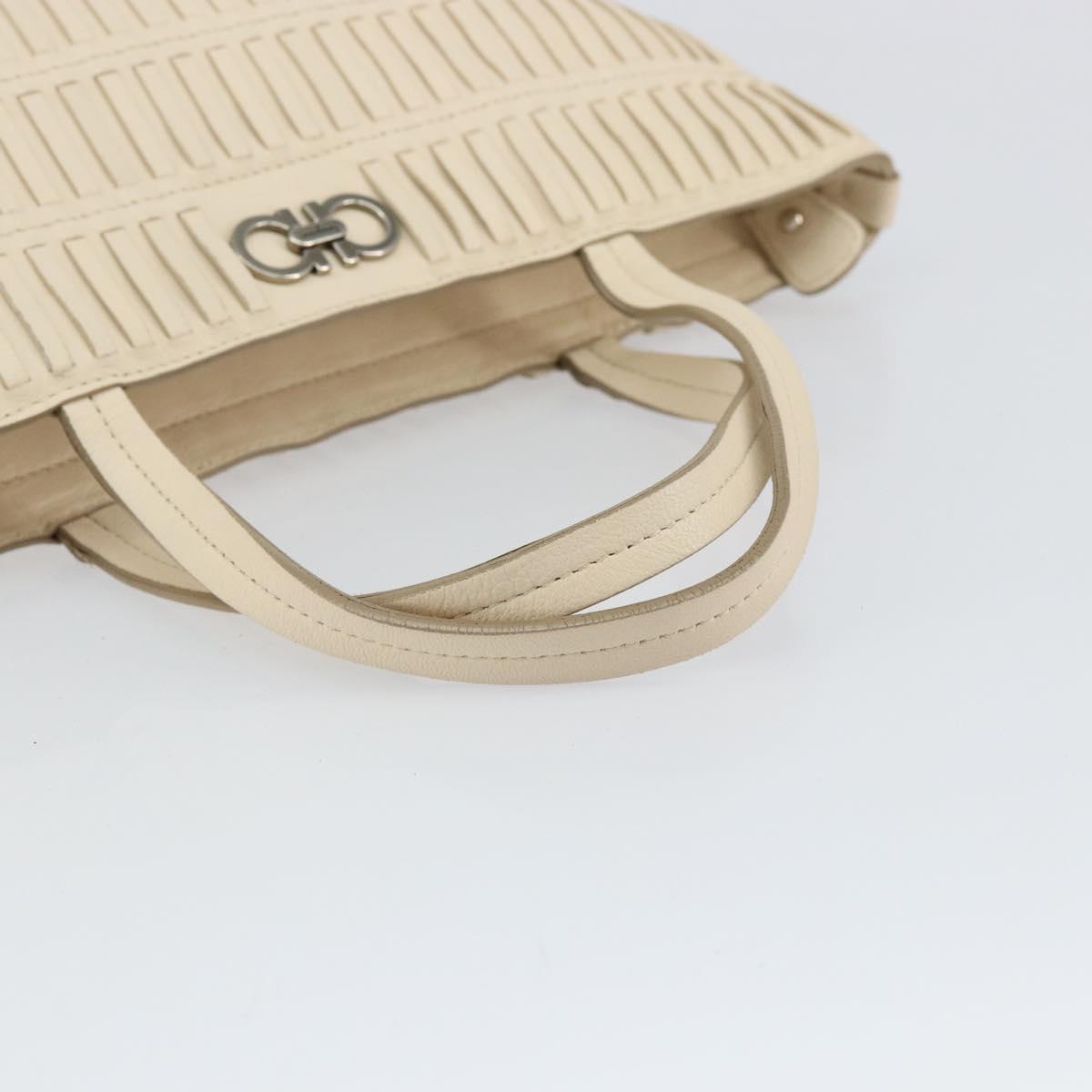 Salvatore Ferragamo Tote Bag Leather Beige Silver Auth 153124