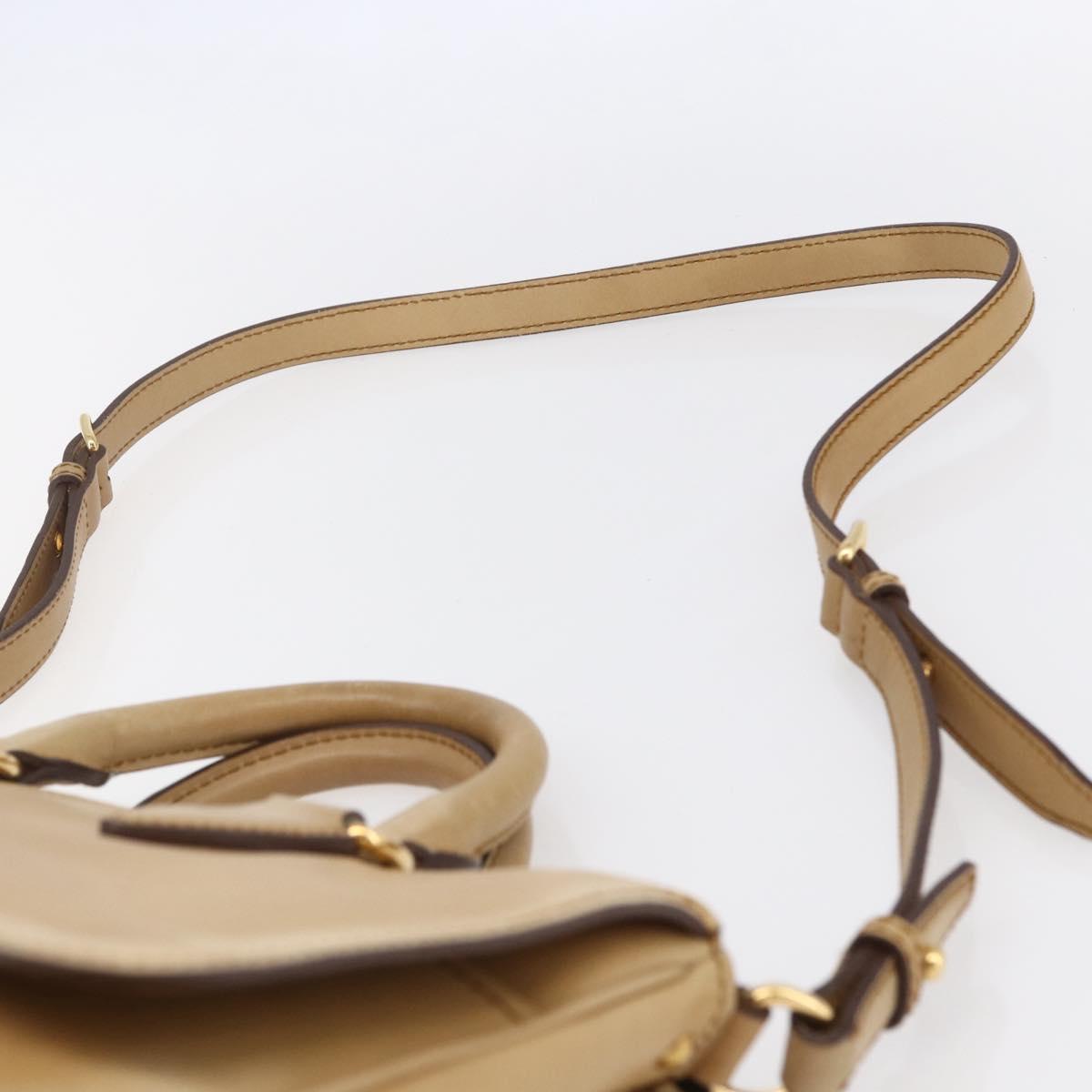 Miu Miu Hand Bag Leather 2way Beige Gold Auth 153125