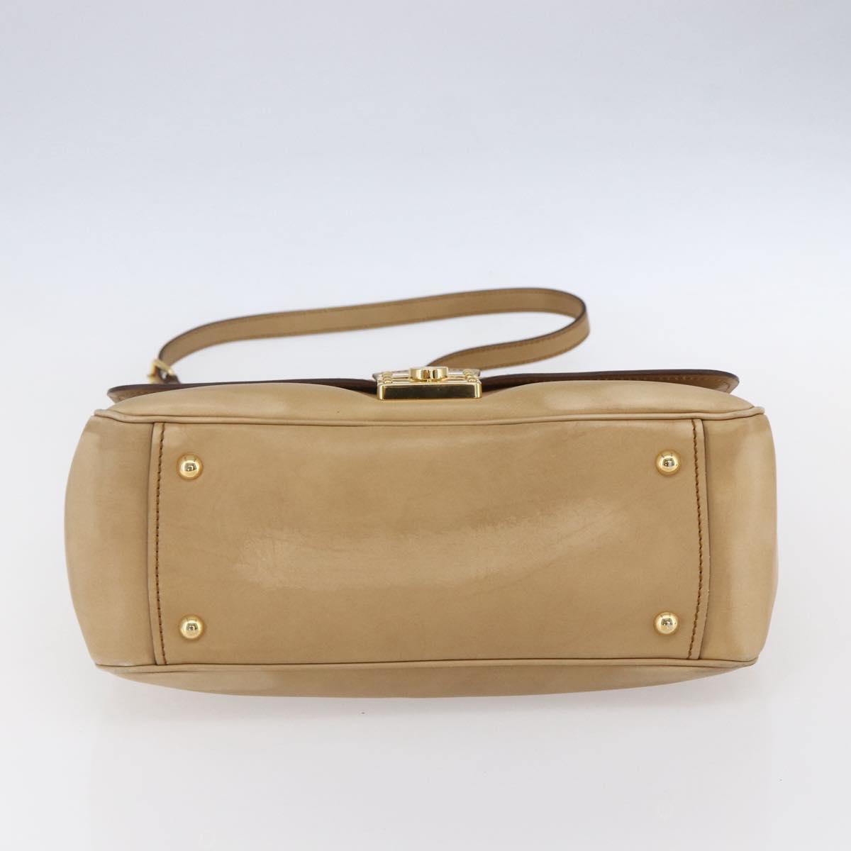 Miu Miu Hand Bag Leather 2way Beige Gold Auth 153125
