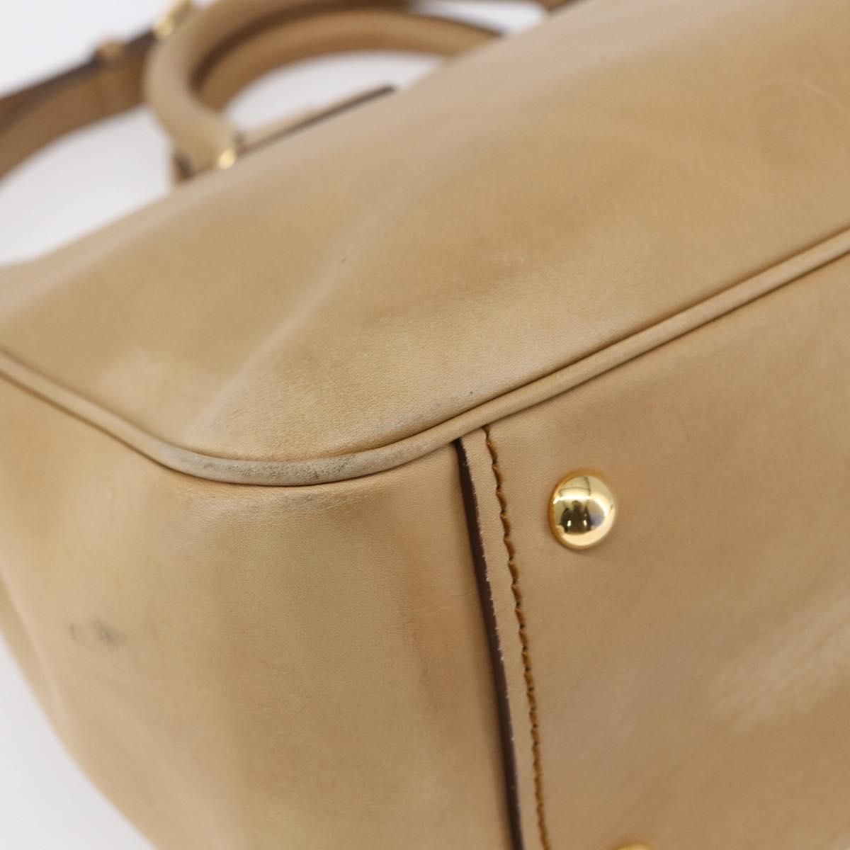 Miu Miu Hand Bag Leather 2way Beige Gold Auth 153125