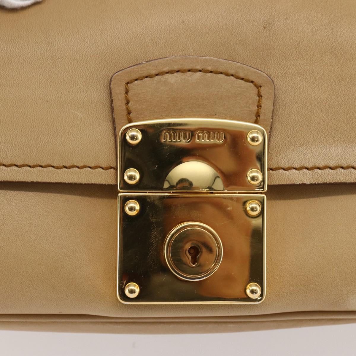 Miu Miu Hand Bag Leather 2way Beige Gold Auth 153125
