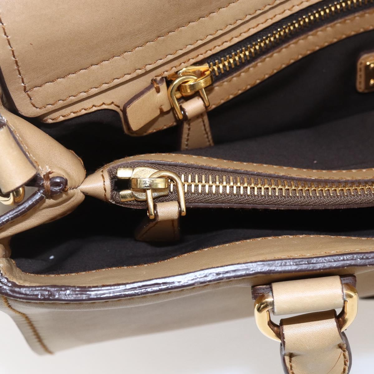 Miu Miu Hand Bag Leather 2way Beige Gold Auth 153125