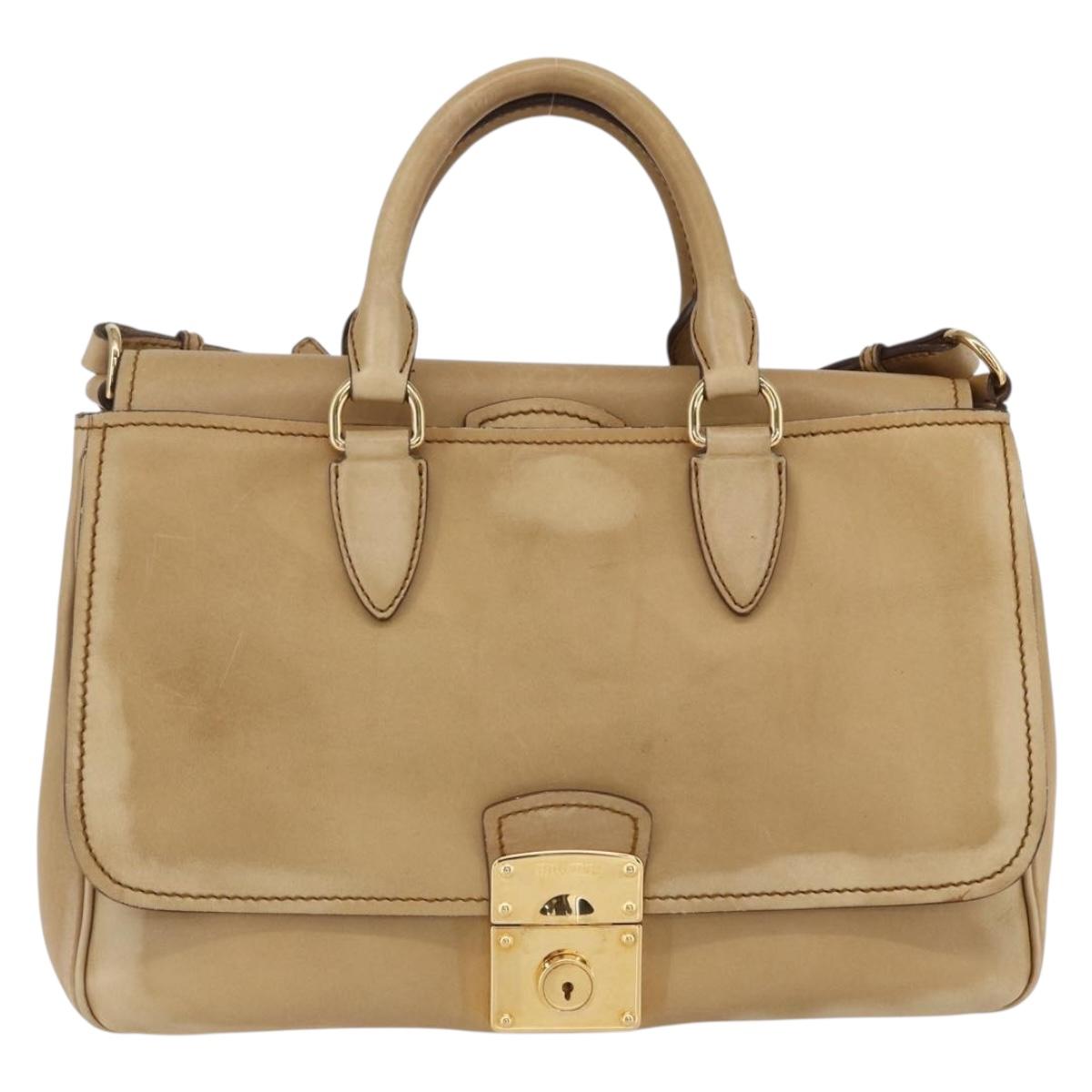 Miu Miu Hand Bag Leather 2way Beige Gold Auth 153125