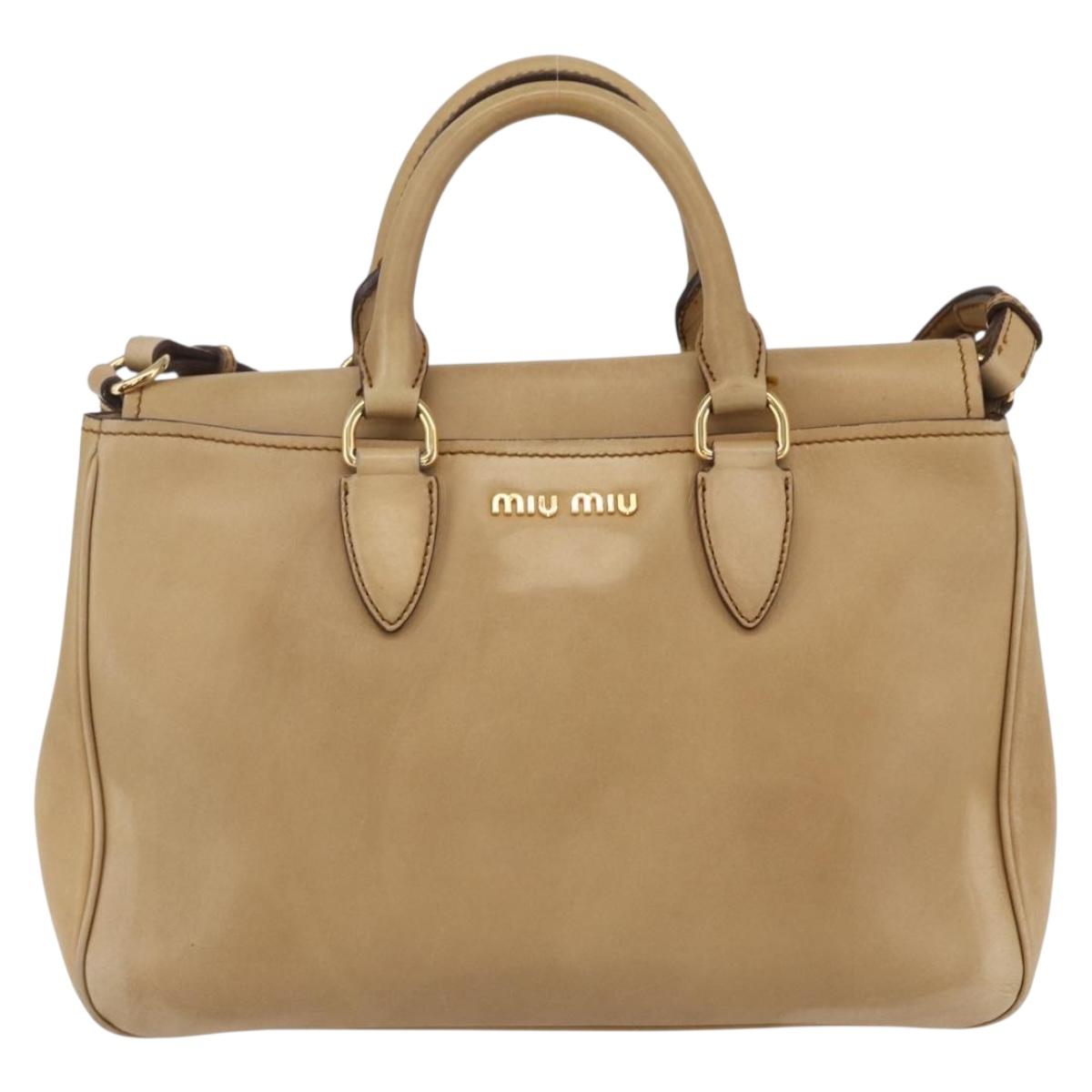 Miu Miu Hand Bag Leather 2way Beige Gold Auth 153125
