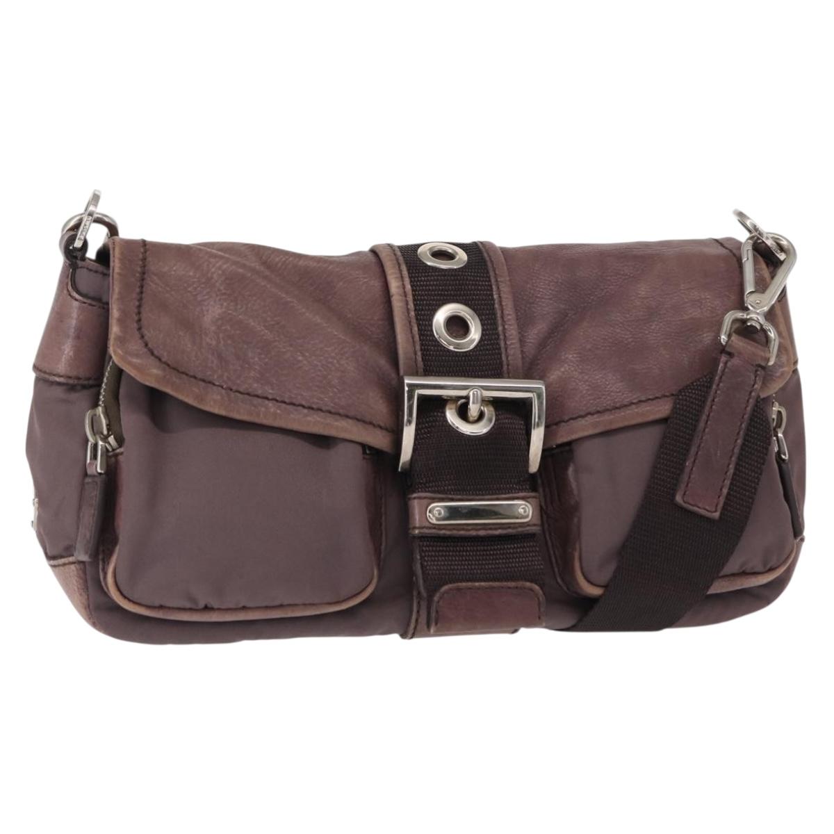 PRADA Shoulder Bag Nylon Silver Purple Auth 153127