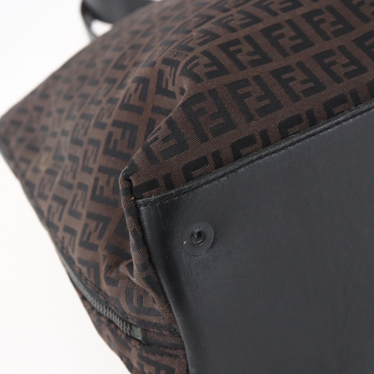 FENDI Zucchino Canvas Tote Bag Brown Silver Auth 153133
