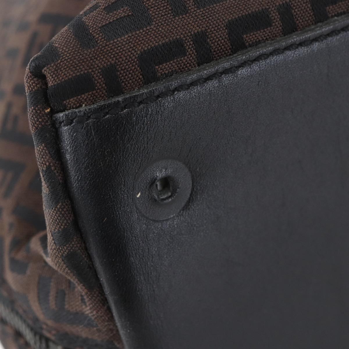 FENDI Zucchino Canvas Tote Bag Brown Silver Auth 153133