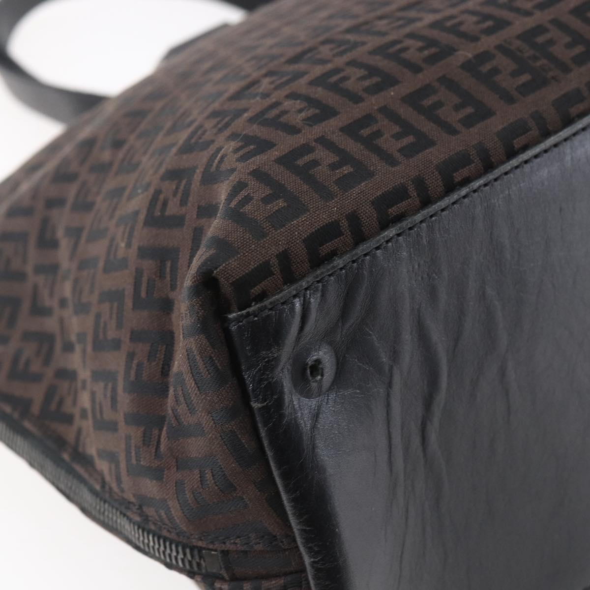 FENDI Zucchino Canvas Tote Bag Brown Silver Auth 153133