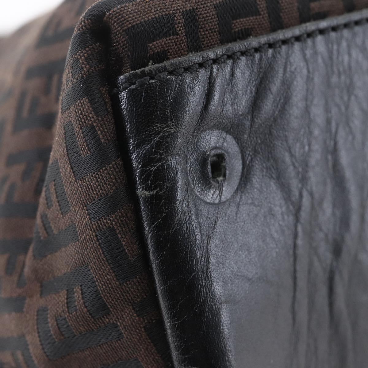 FENDI Zucchino Canvas Tote Bag Brown Silver Auth 153133