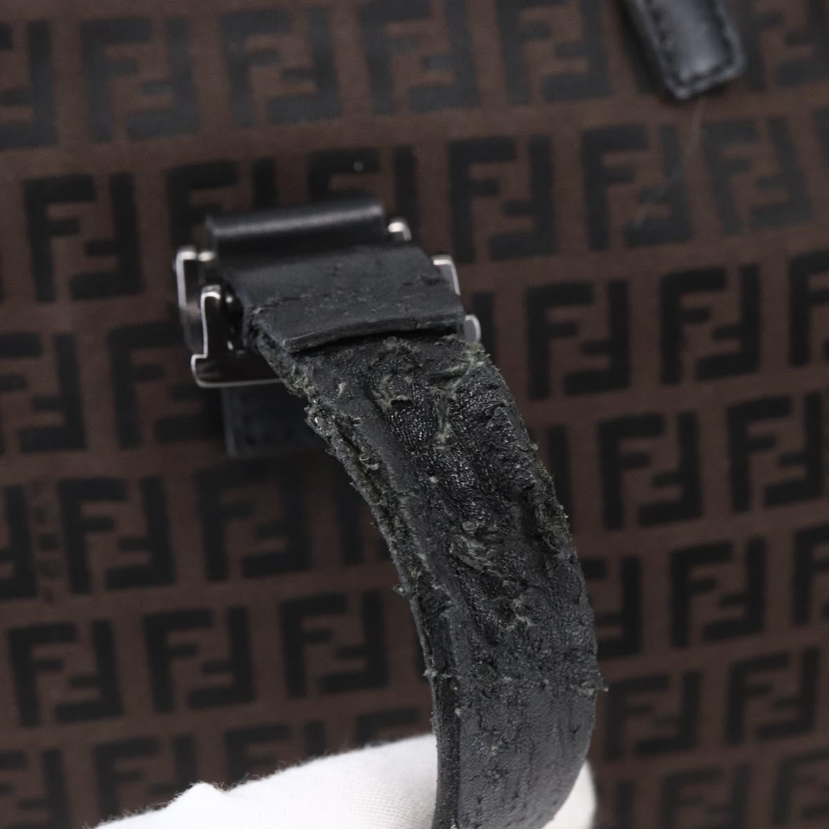 FENDI Zucchino Canvas Tote Bag Brown Silver Auth 153133