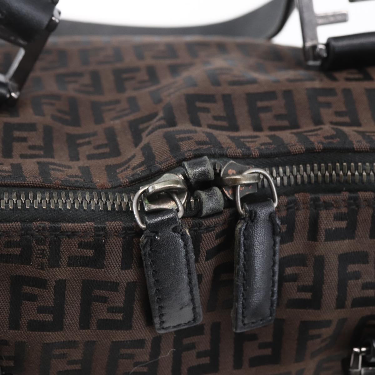 FENDI Zucchino Canvas Tote Bag Brown Silver Auth 153133