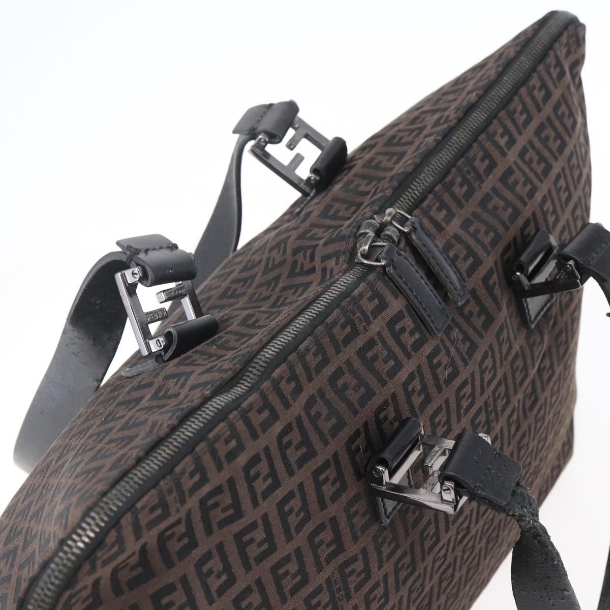 FENDI Zucchino Canvas Tote Bag Brown Silver Auth 153133