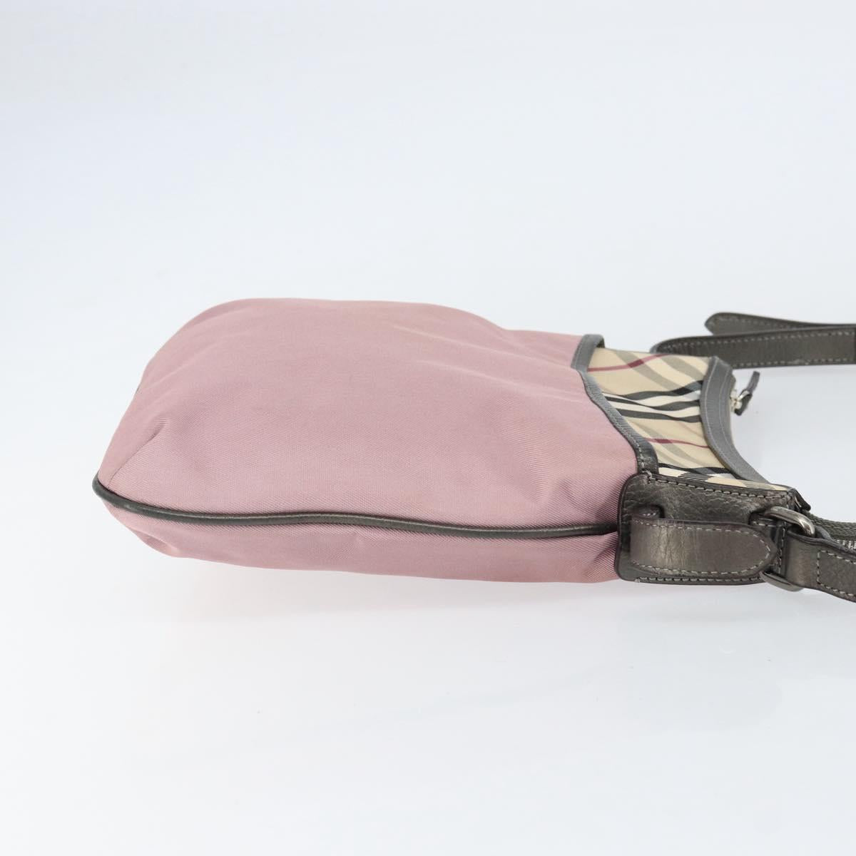 BURBERRY Nova Check Shoulder Bag Nylon Pink Silver Auth 153134