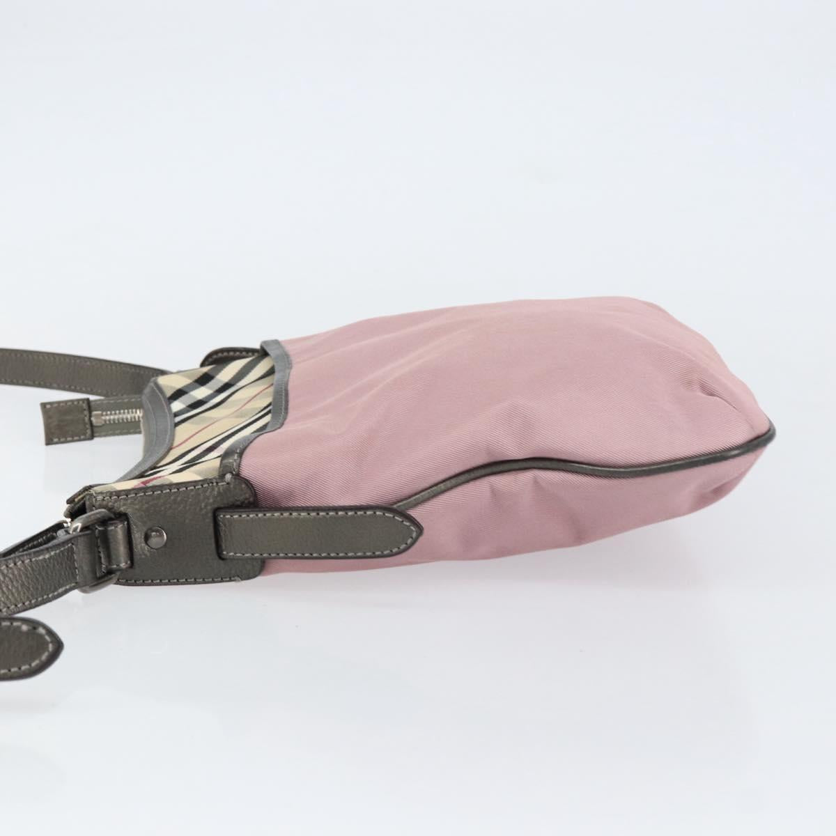 BURBERRY Nova Check Shoulder Bag Nylon Pink Silver Auth 153134