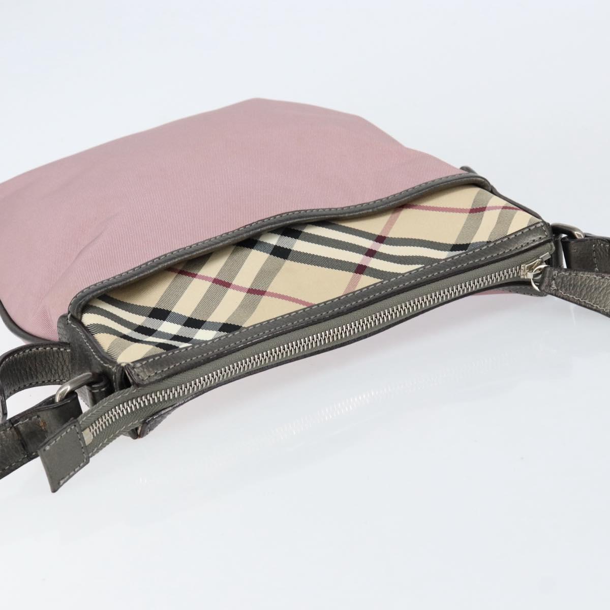 BURBERRY Nova Check Shoulder Bag Nylon Pink Silver Auth 153134
