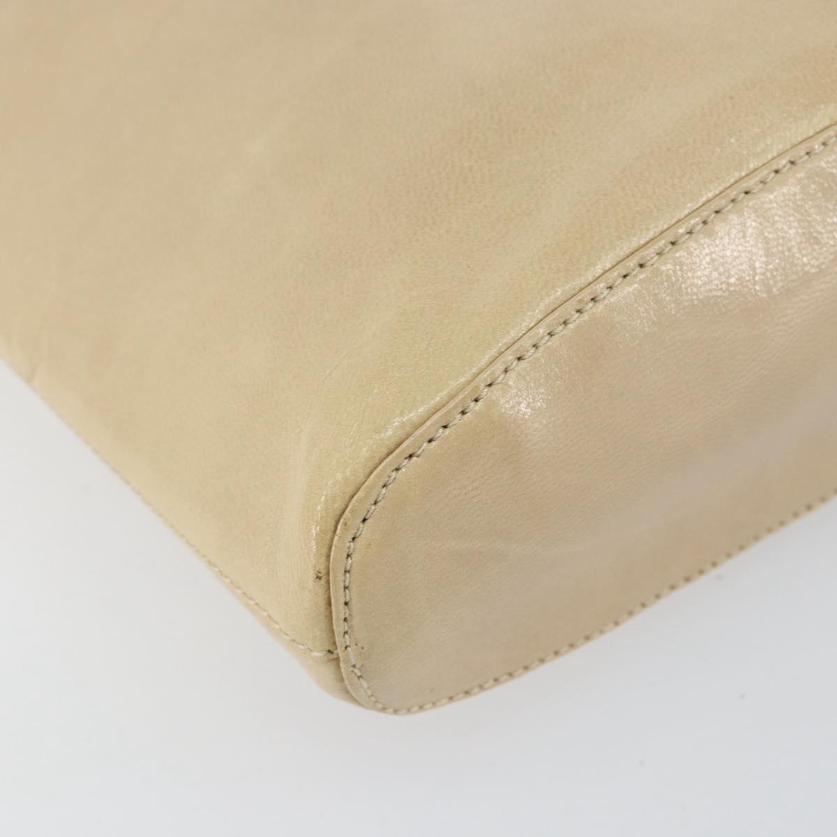 PRADA Chain Shoulder Bag Leather Beige Silver Auth 153137