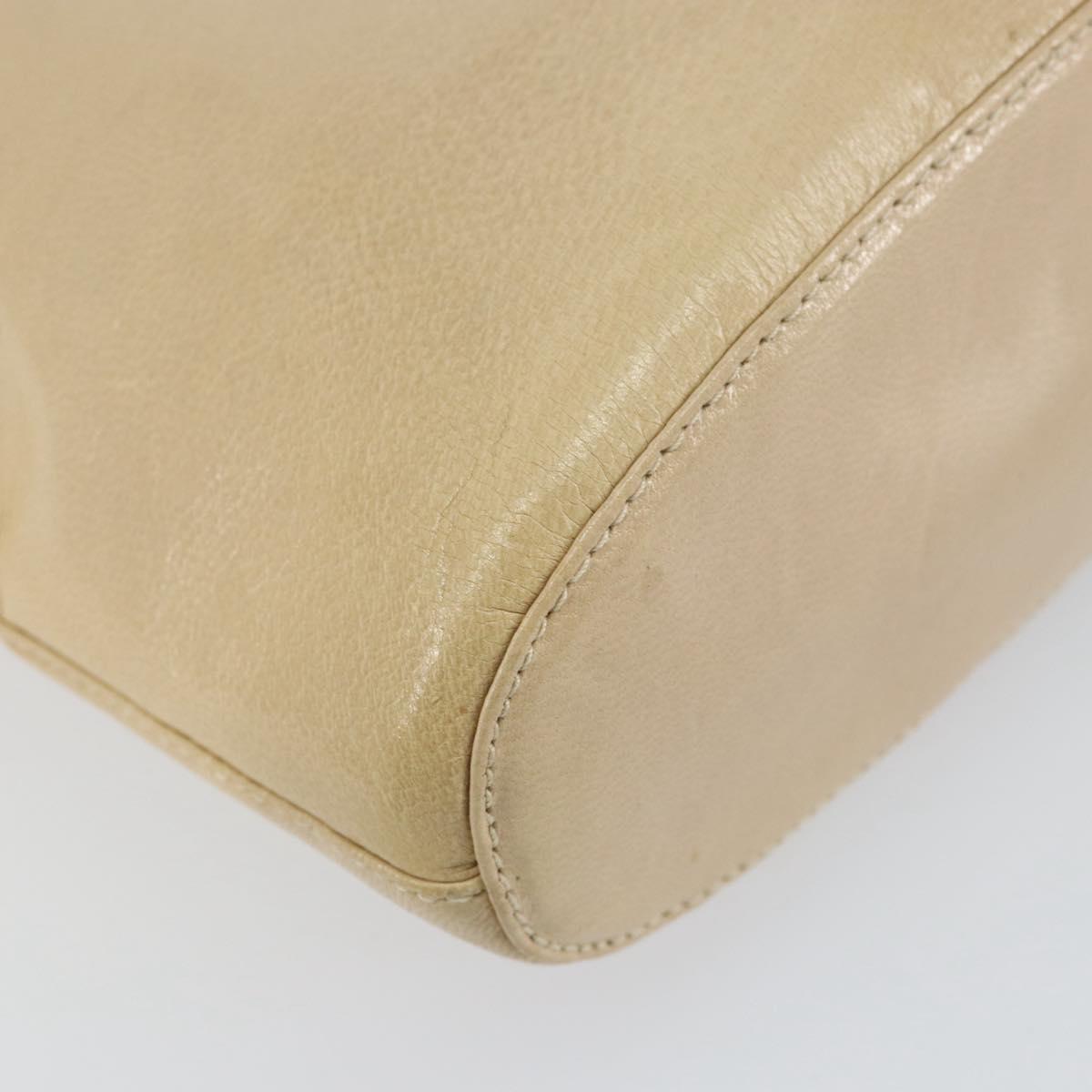 PRADA Chain Shoulder Bag Leather Beige Silver Auth 153137