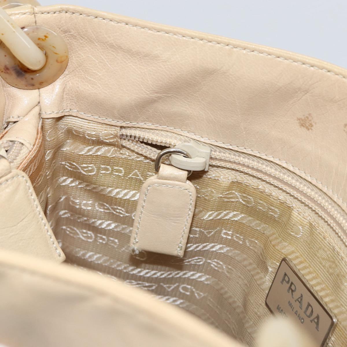 PRADA Chain Shoulder Bag Leather Beige Silver Auth 153137