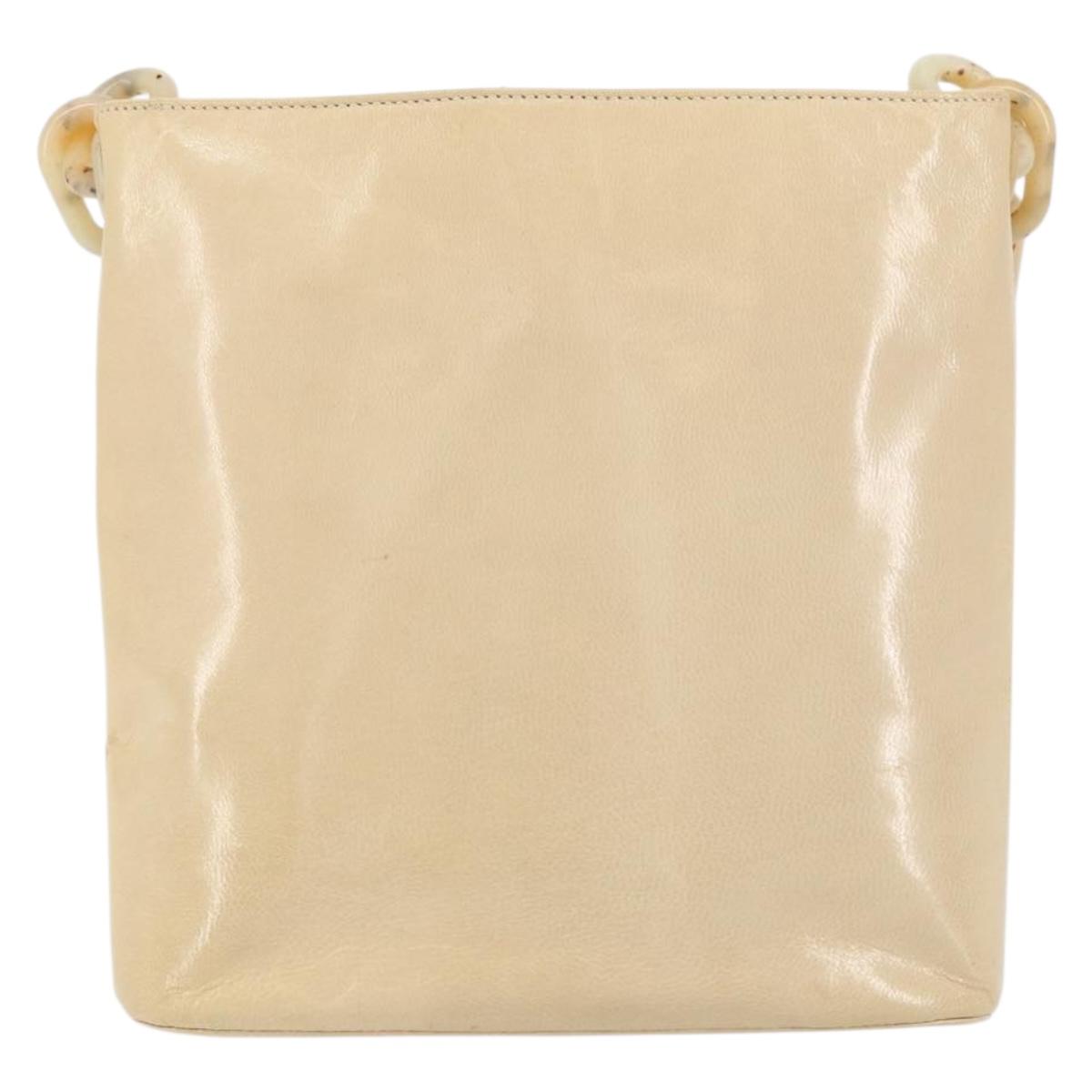 PRADA Chain Shoulder Bag Leather Beige Silver Auth 153137