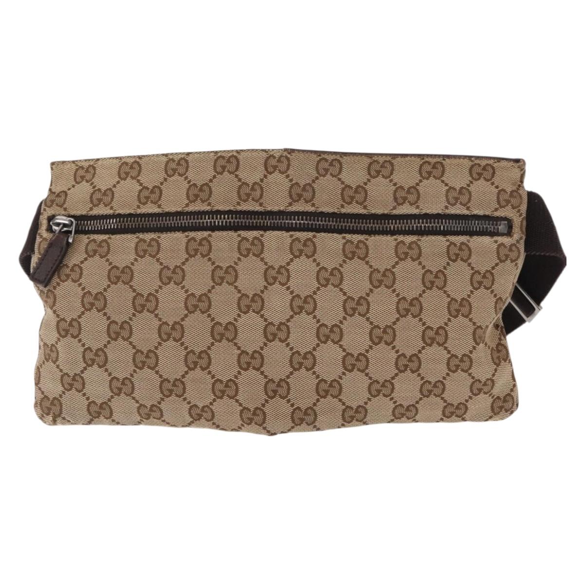GUCCI GG Canvas Waist Bag Beige Silver 28566 Auth 153142