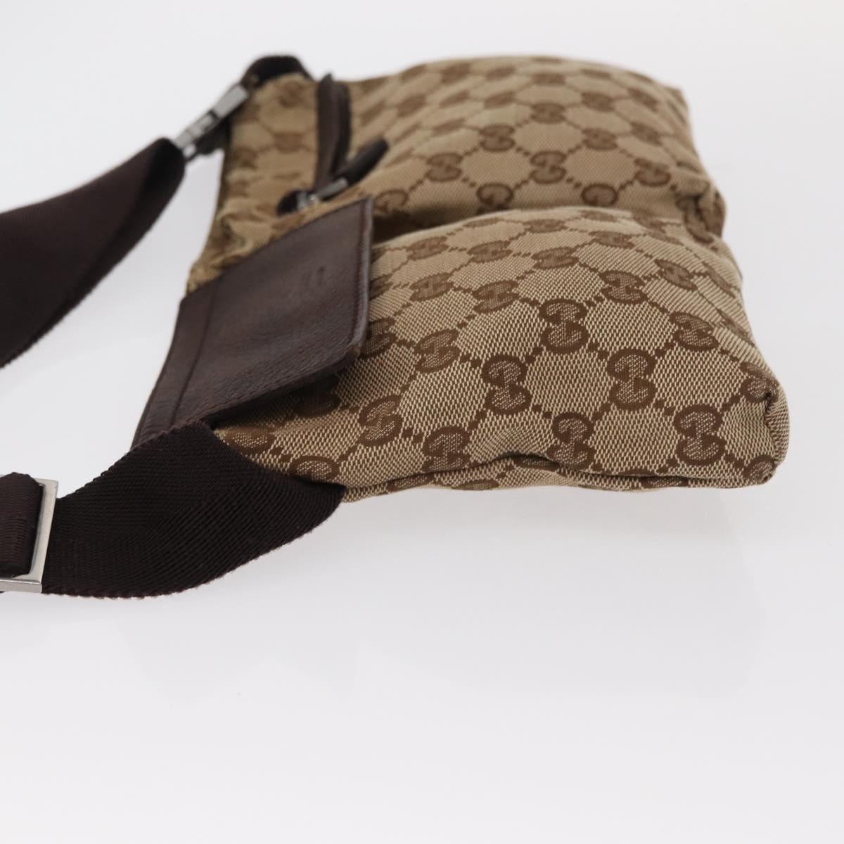 GUCCI GG Canvas Waist Bag Beige Silver 28566 Auth 153142