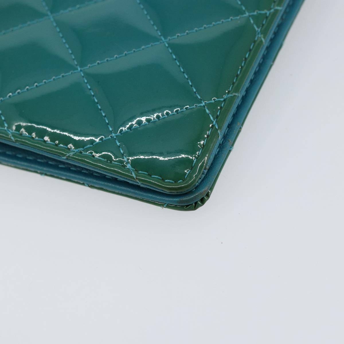CHANEL Matelasse Long Wallet Patent leather Blue Silver CC Auth 153143