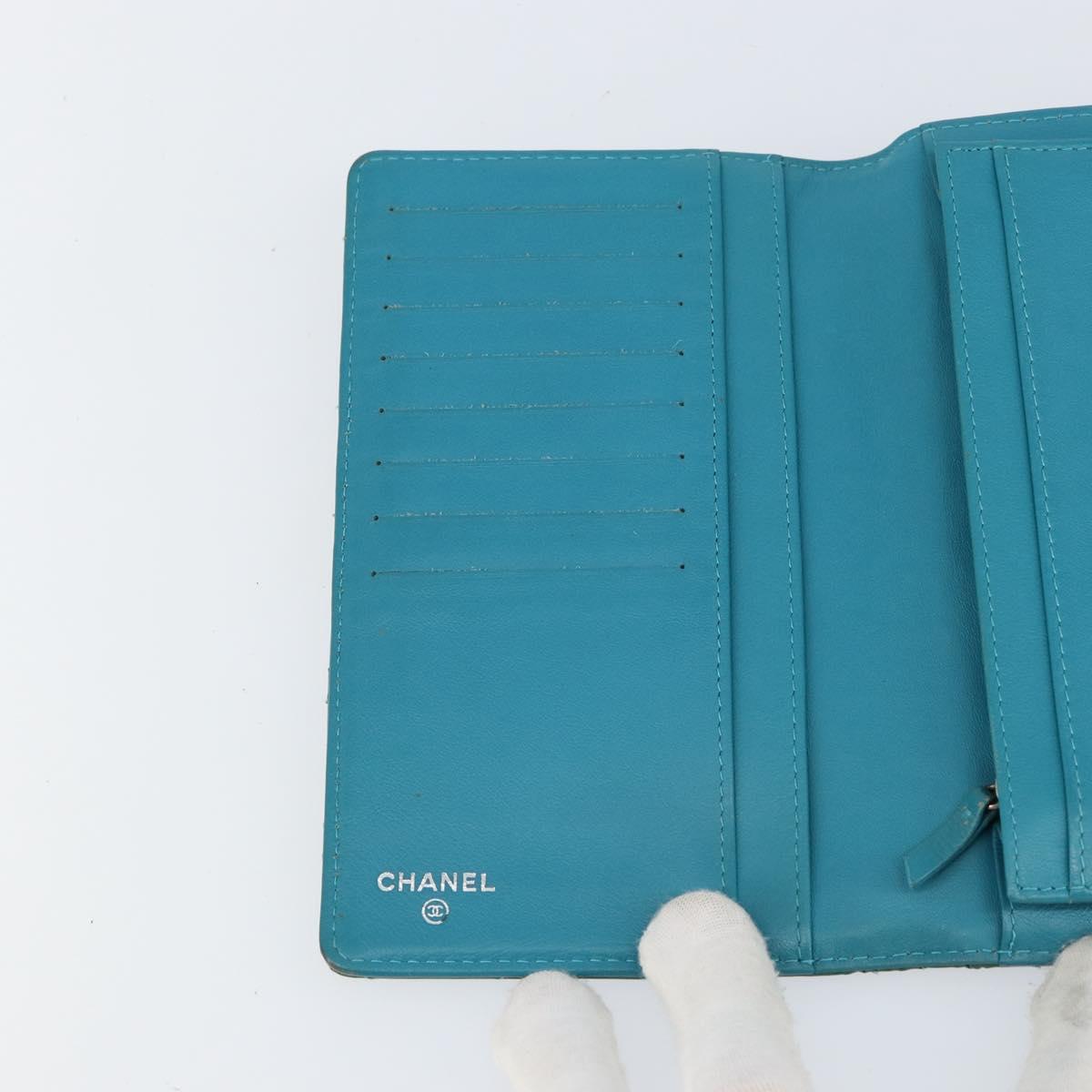 CHANEL Matelasse Long Wallet Patent leather Blue Silver CC Auth 153143