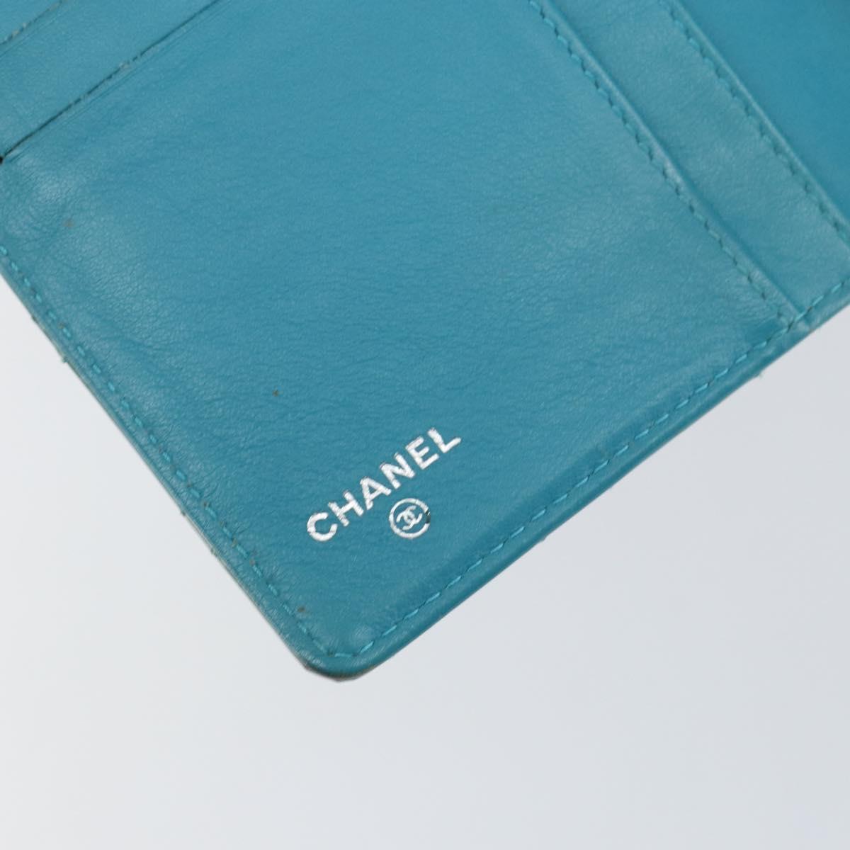 CHANEL Matelasse Long Wallet Patent leather Blue Silver CC Auth 153143