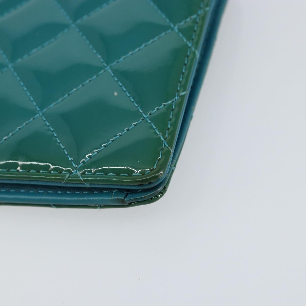 CHANEL Matelasse Long Wallet Patent leather Blue Silver CC Auth 153143