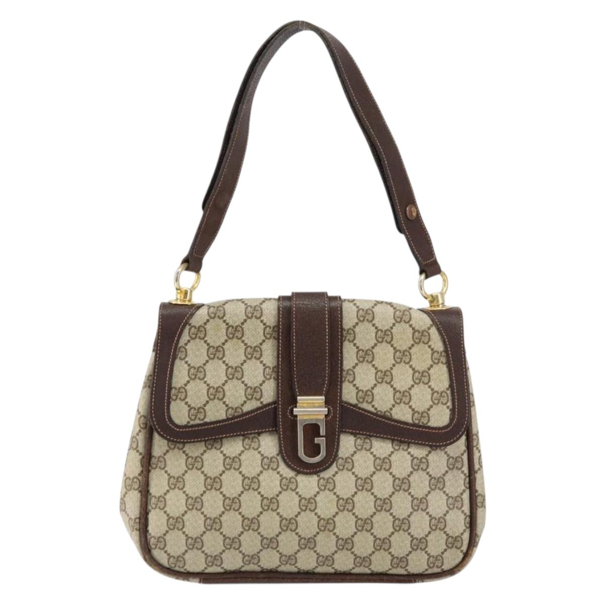 GUCCI GG Supreme Shoulder Bag PVC Beige Gold Auth 153152