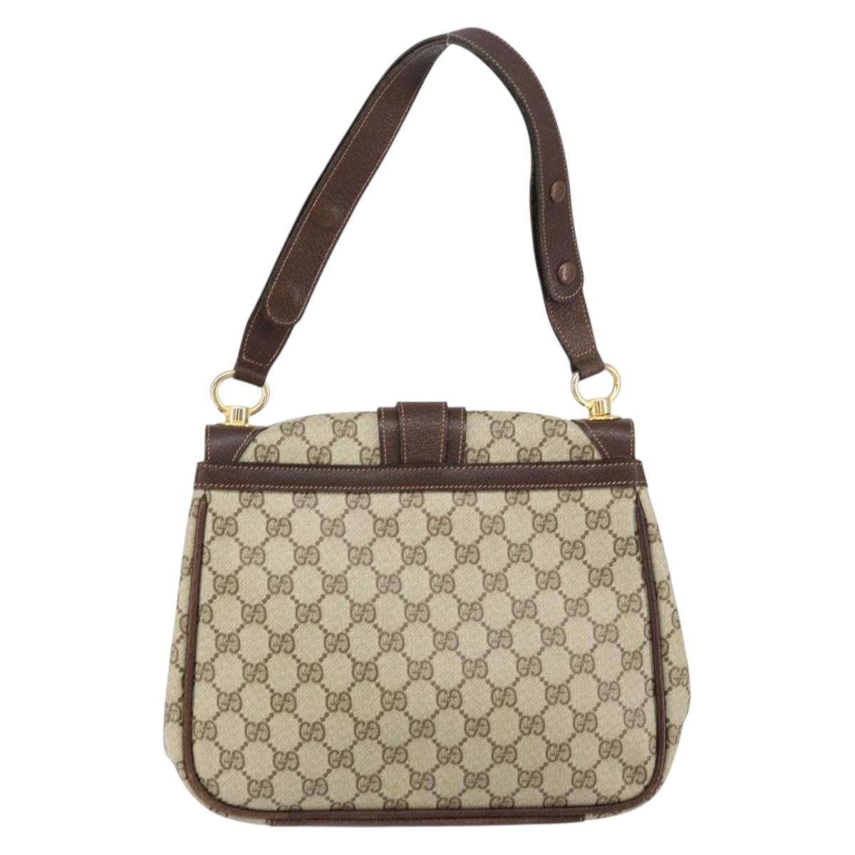 GUCCI GG Supreme Shoulder Bag PVC Beige Gold Auth 153152