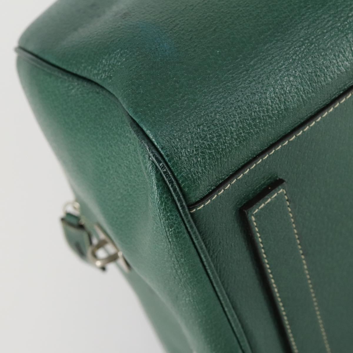 PRADA Boston Bag Leather Green Silver Auth 153161