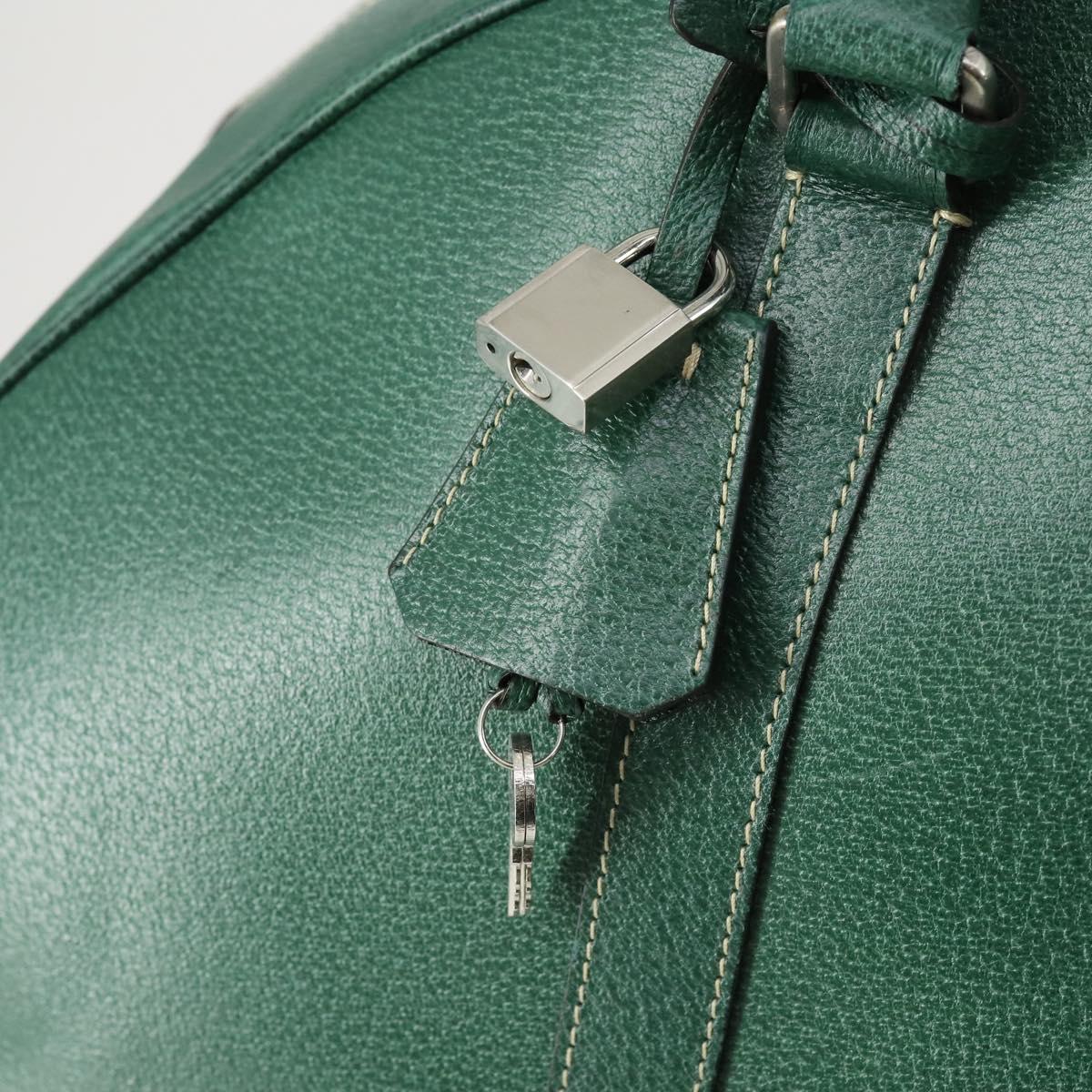 PRADA Boston Bag Leather Green Silver Auth 153161