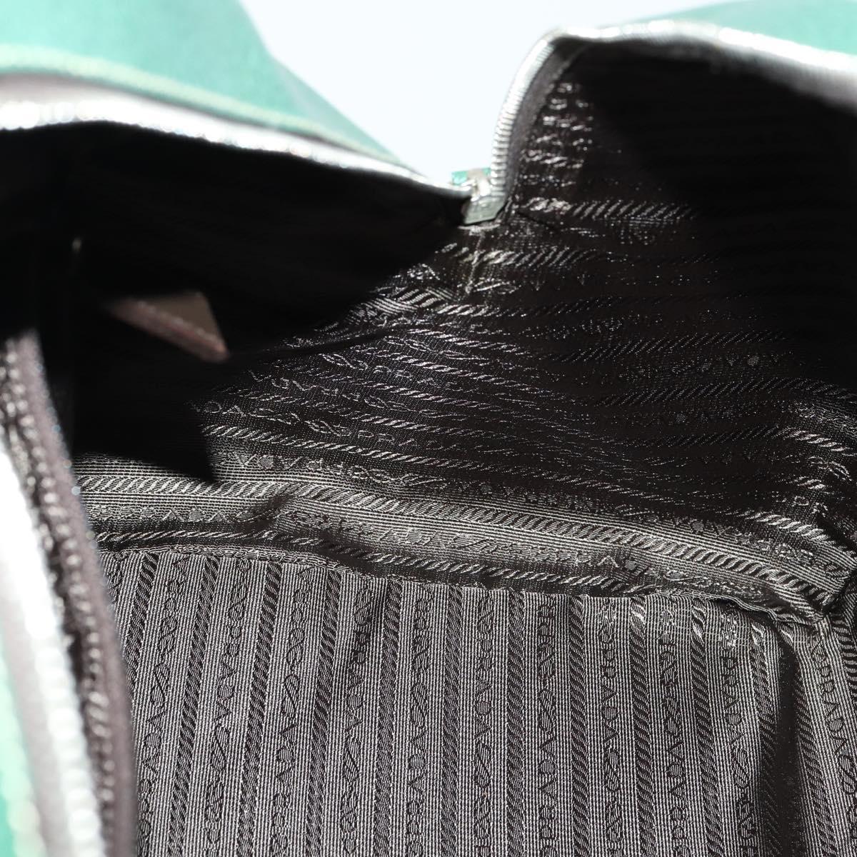 PRADA Boston Bag Leather Green Silver Auth 153161