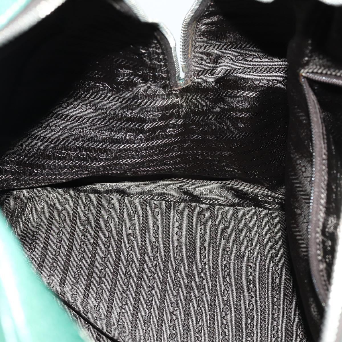 PRADA Boston Bag Leather Green Silver Auth 153161