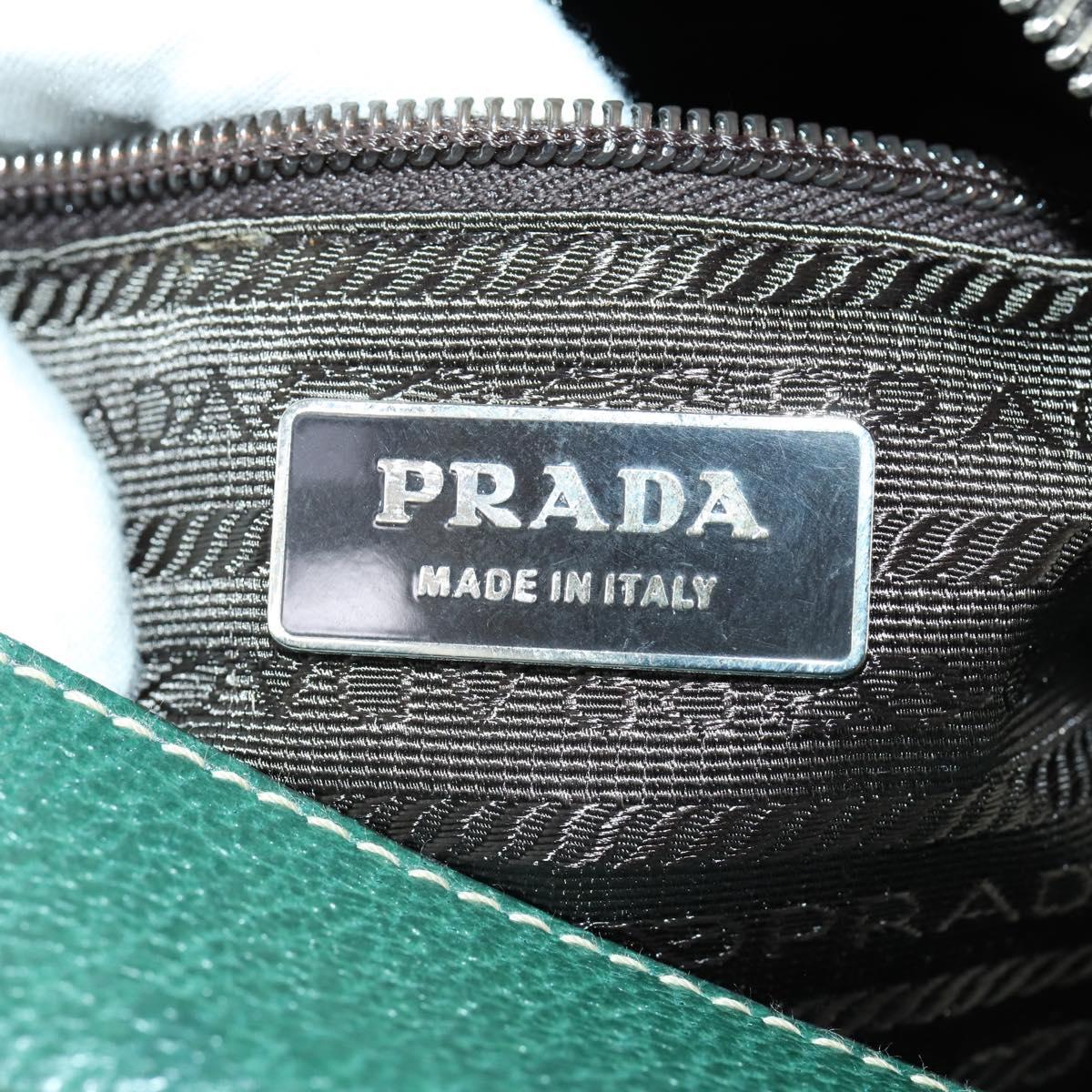 PRADA Boston Bag Leather Green Silver Auth 153161