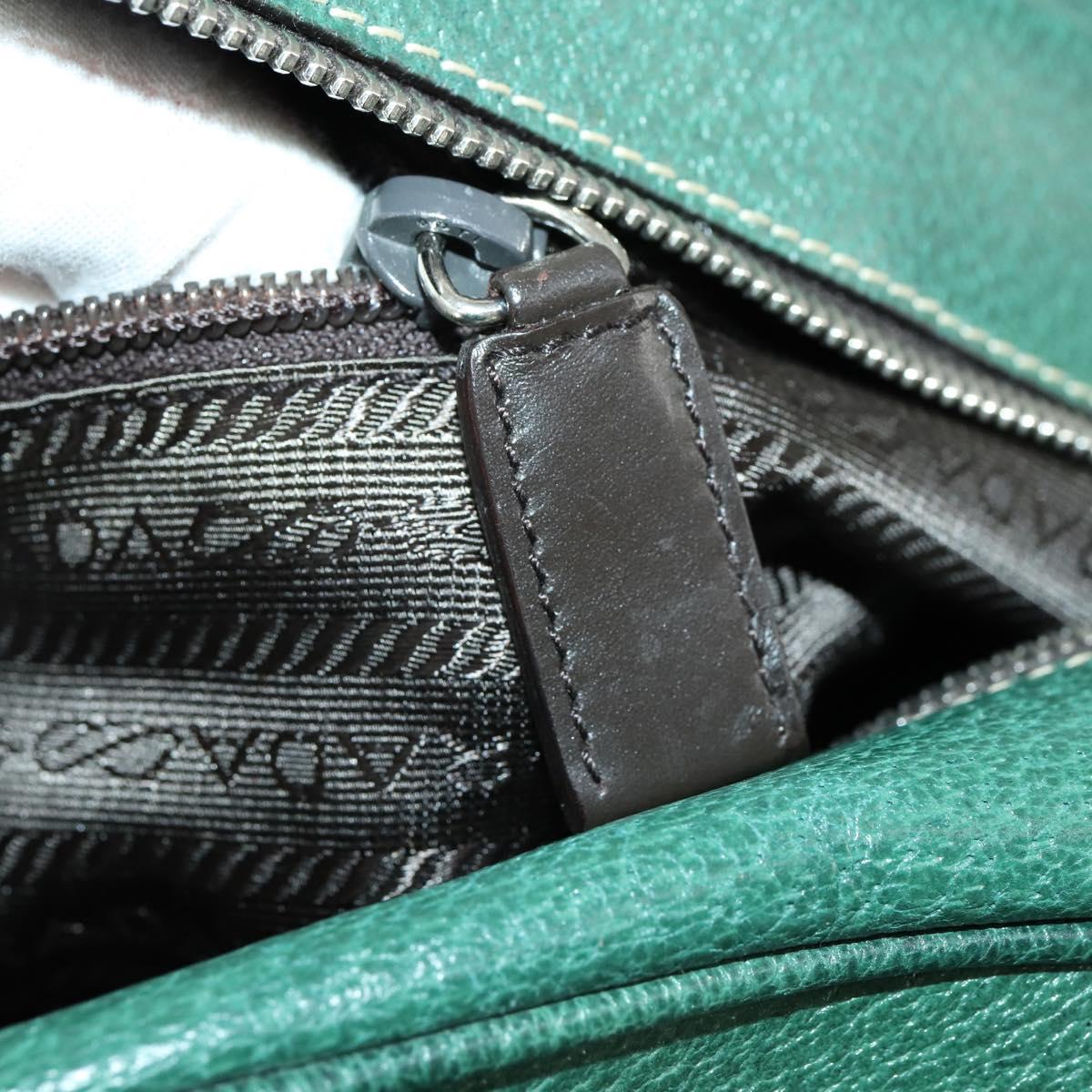 PRADA Boston Bag Leather Green Silver Auth 153161