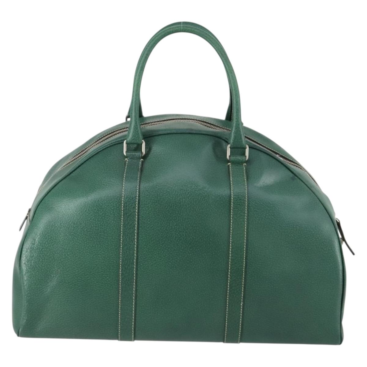 PRADA Boston Bag Leather Green Silver Auth 153161