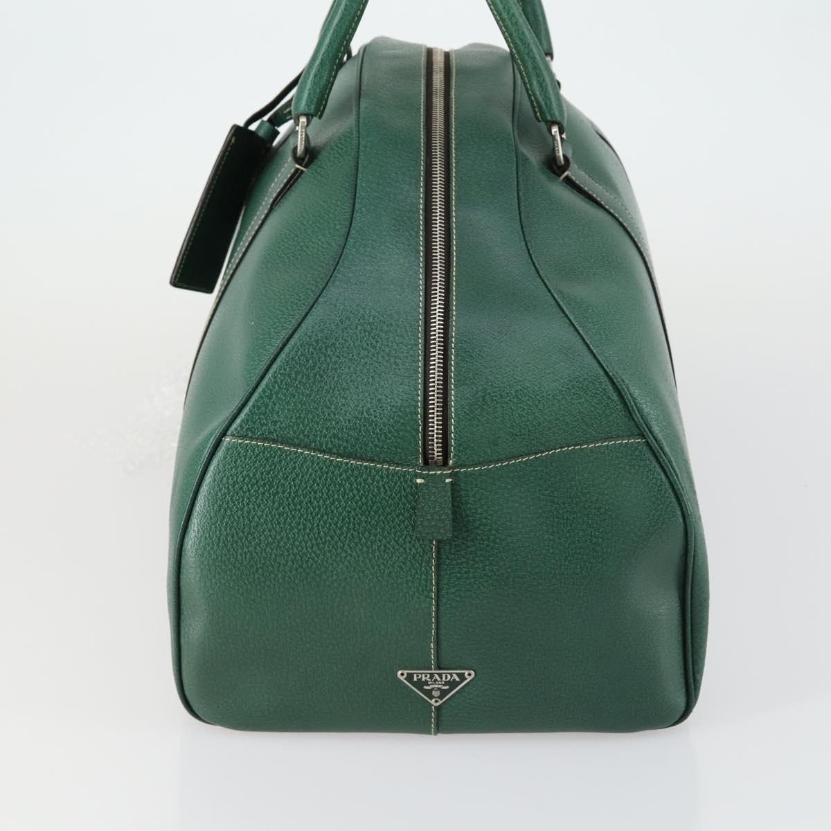 PRADA Boston Bag Leather Green Silver Auth 153161