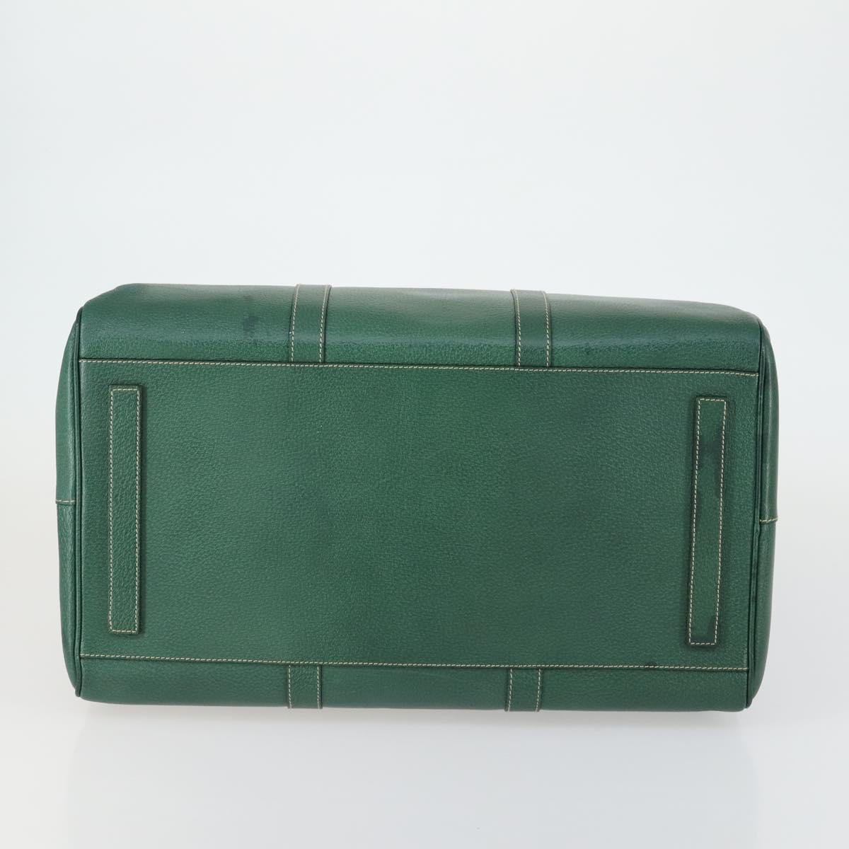 PRADA Boston Bag Leather Green Silver Auth 153161
