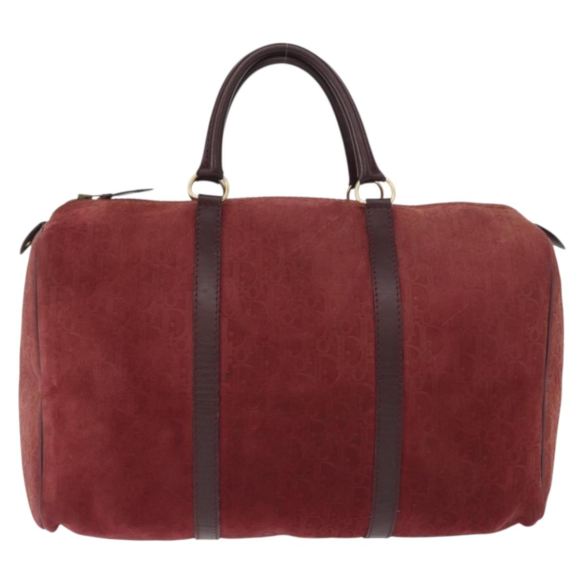 Christian Dior Trotter Canvas Boston Bag Red Gold Auth 153162