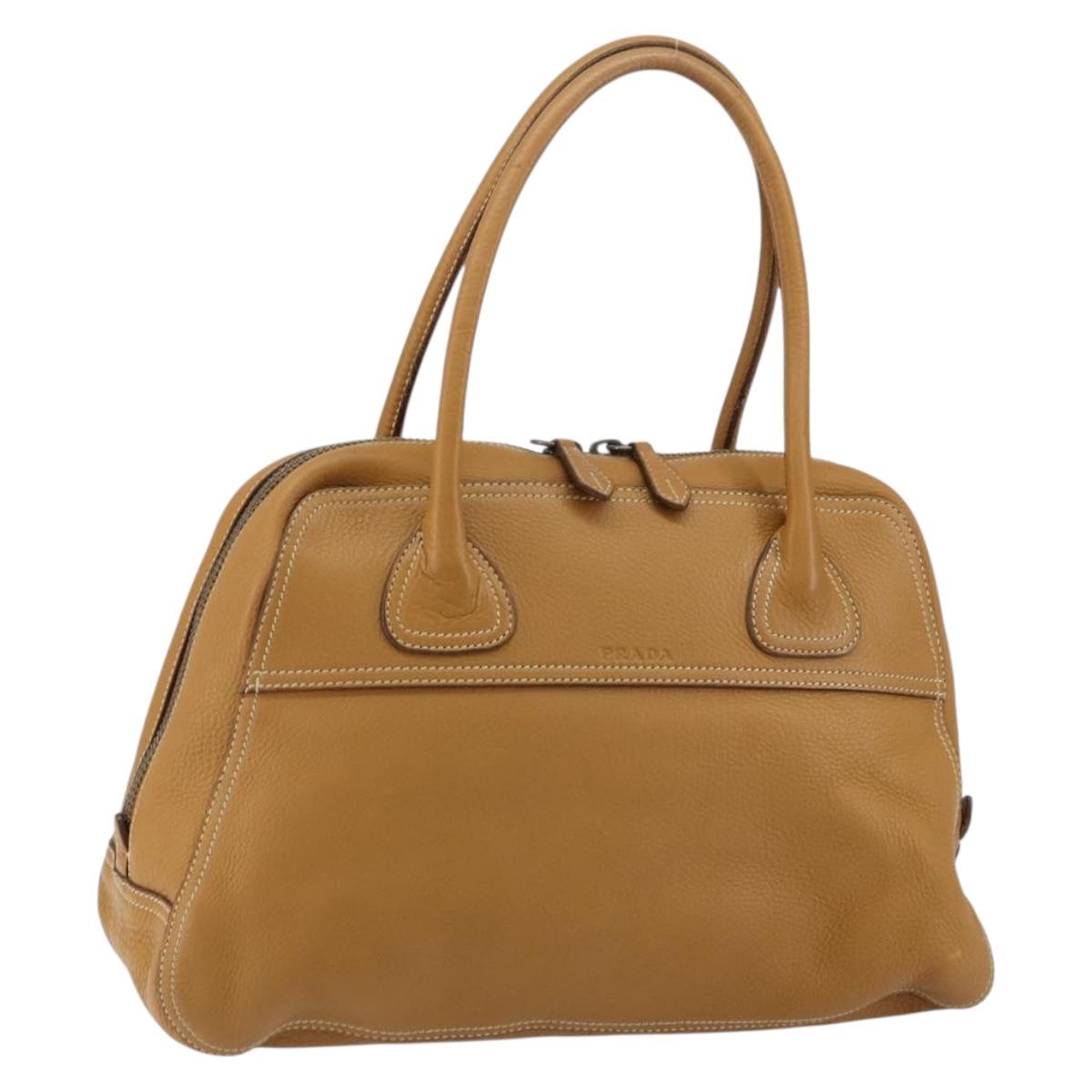 PRADA Hand Bag Leather Beige Auth 153163
