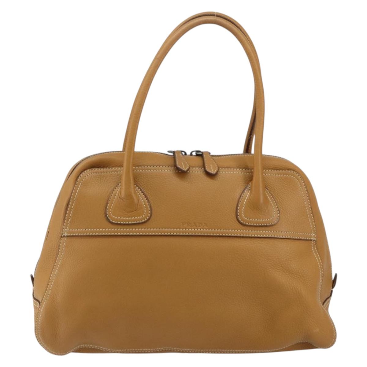 PRADA Hand Bag Leather Beige Auth 153163