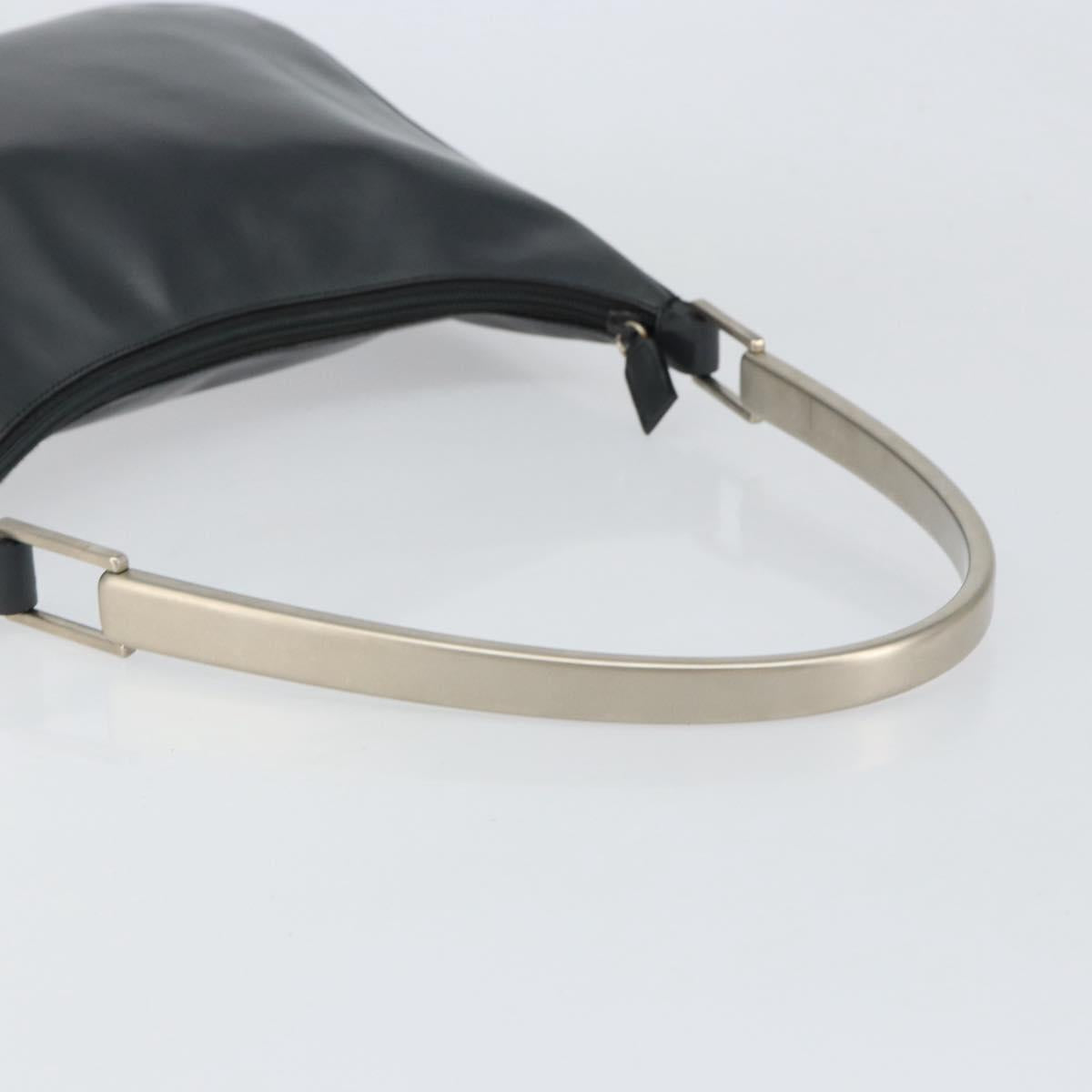 PRADA Shoulder Bag Leather Gray Silver Auth 153165