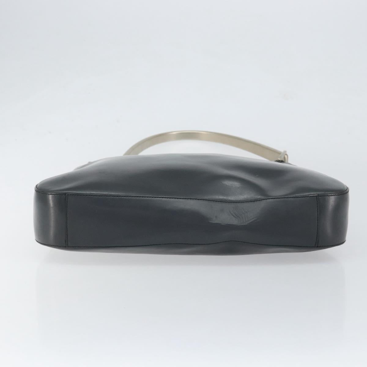 PRADA Shoulder Bag Leather Gray Silver Auth 153165